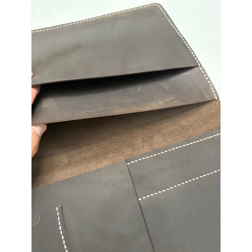 Brown Leather Portfolio Organizer Full Grain Rustic 13x9 Document Holder. 5207